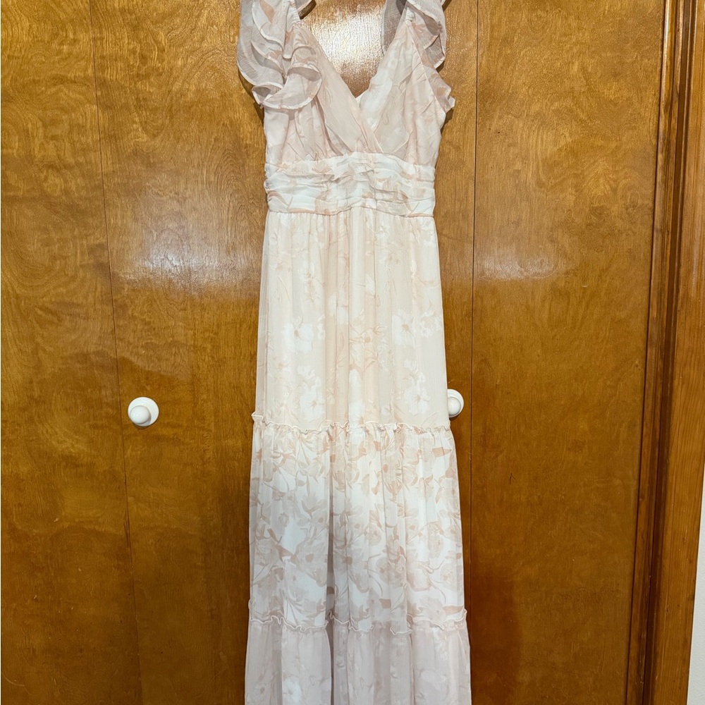 Altar'd State Blush Floral Ruffle Maxi Dress